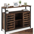 Bahut industriel en finition bois fonc e avec portes,  etag eres et grand volume de rangement