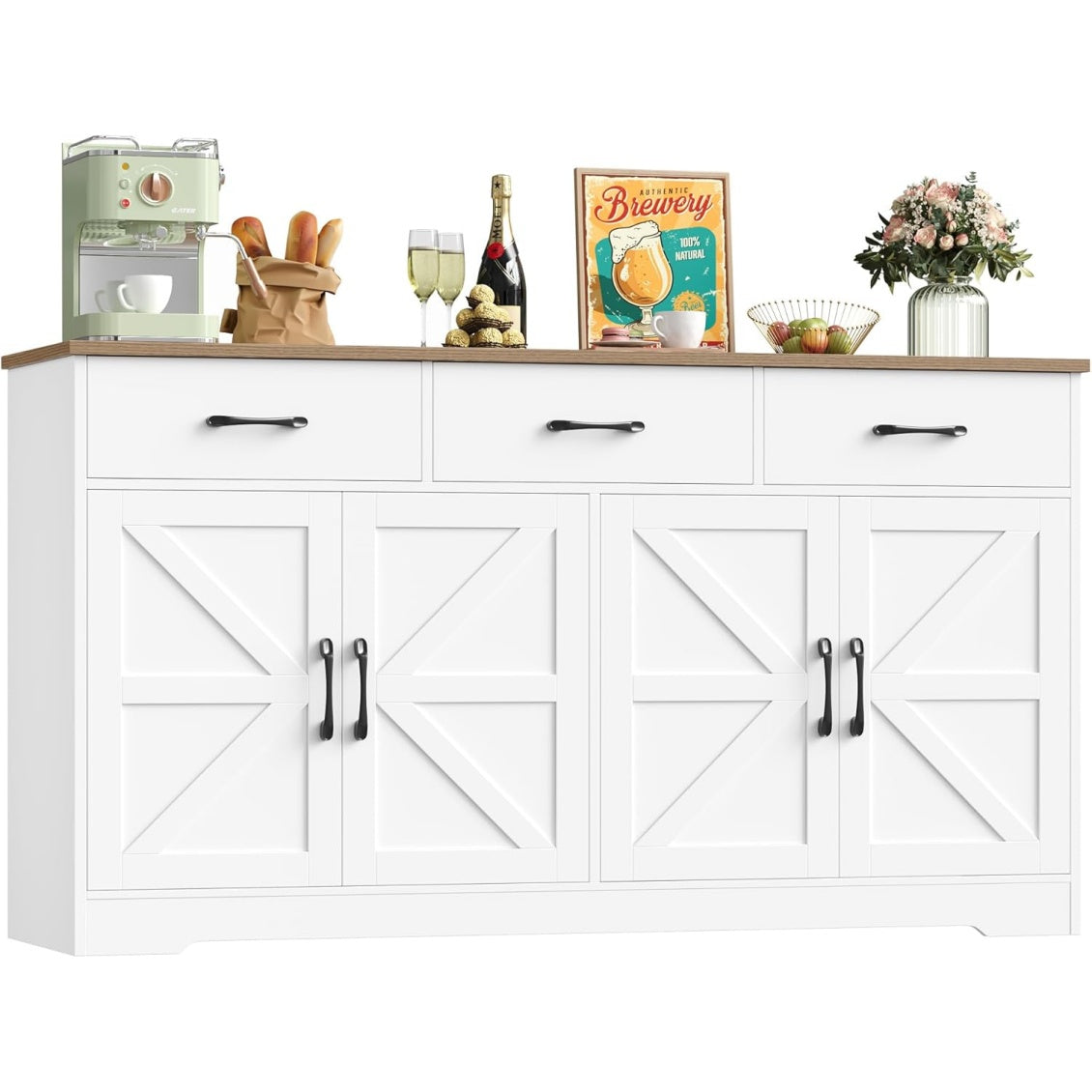 Buffet de rangement 150 cm avec quatre portes, trois tiroirs et  etag eres r eglables