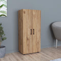 Armoire polyvalente effet chene avec deux portes et trois  etag eres pour chambre, bureau ou entr ee