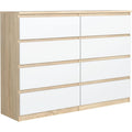 Commode 120 cm avec 8 tiroirs, meuble de rangement spacieux pour chambre, entr ee ou salon, finition blanc Sonoma