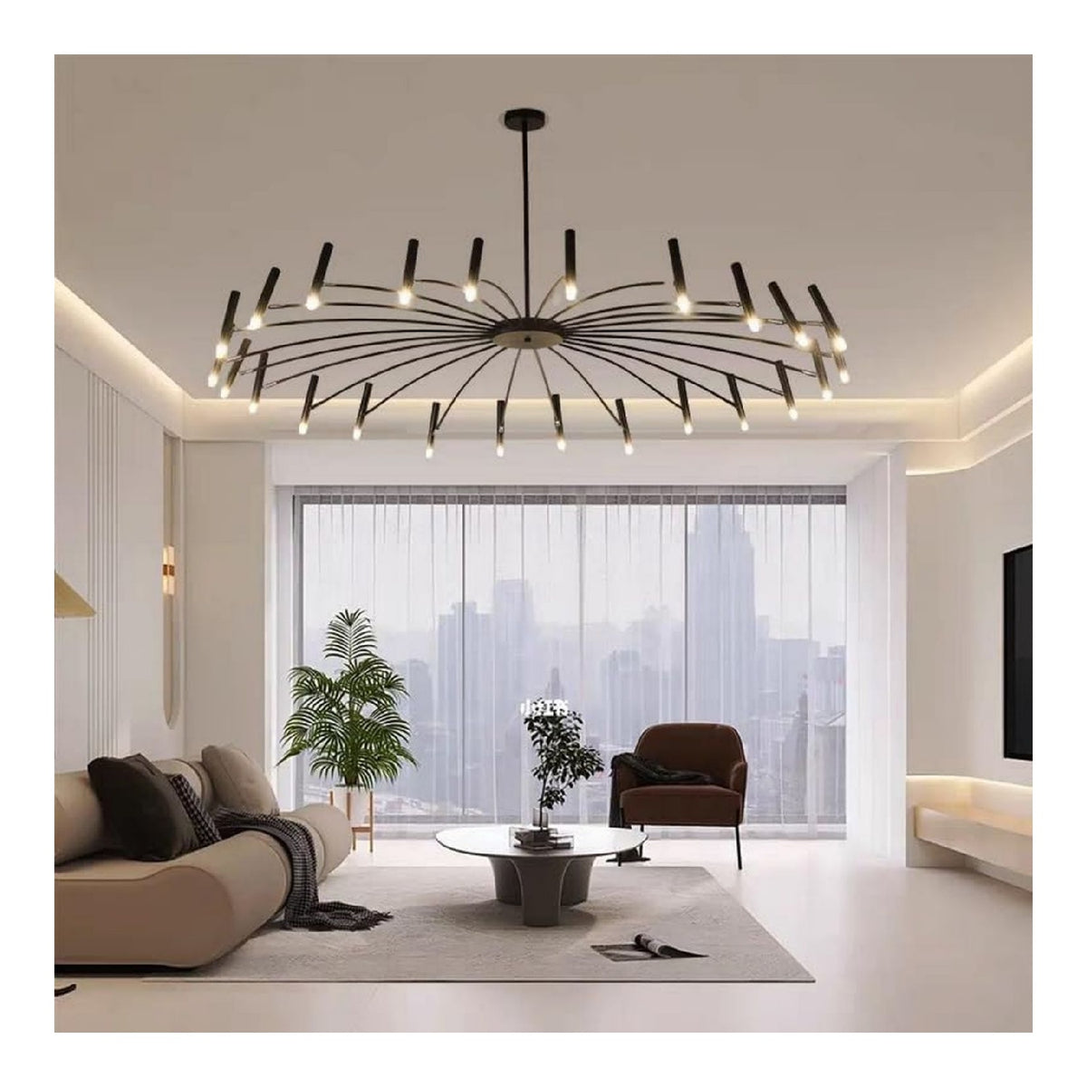 Luminaire Noir et Ambre a silhouette graphique de type lustre 9W