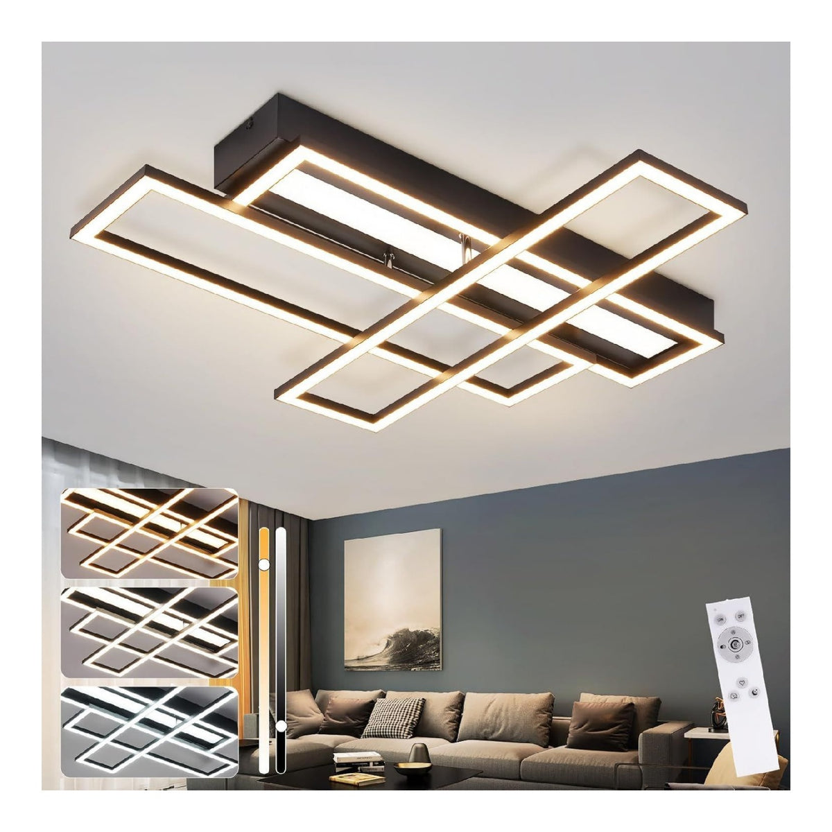 Plafonnier Noir et Ambre a presence elegante et lumiere agreable 54W