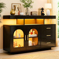 Buffet LED avec 3 tiroirs, 2 portes et eclairage RGB, meuble bar moderne pour salon ou salle a manger, noir