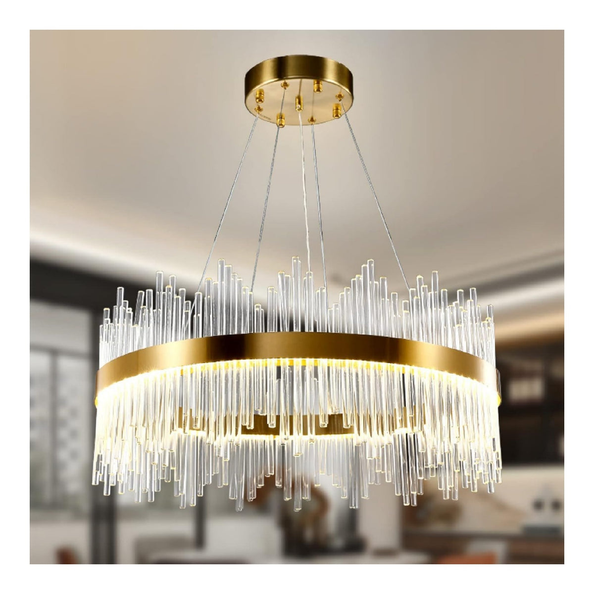 Lustre Dore et Ambre a presence elegante et lumiere agreable 3000K