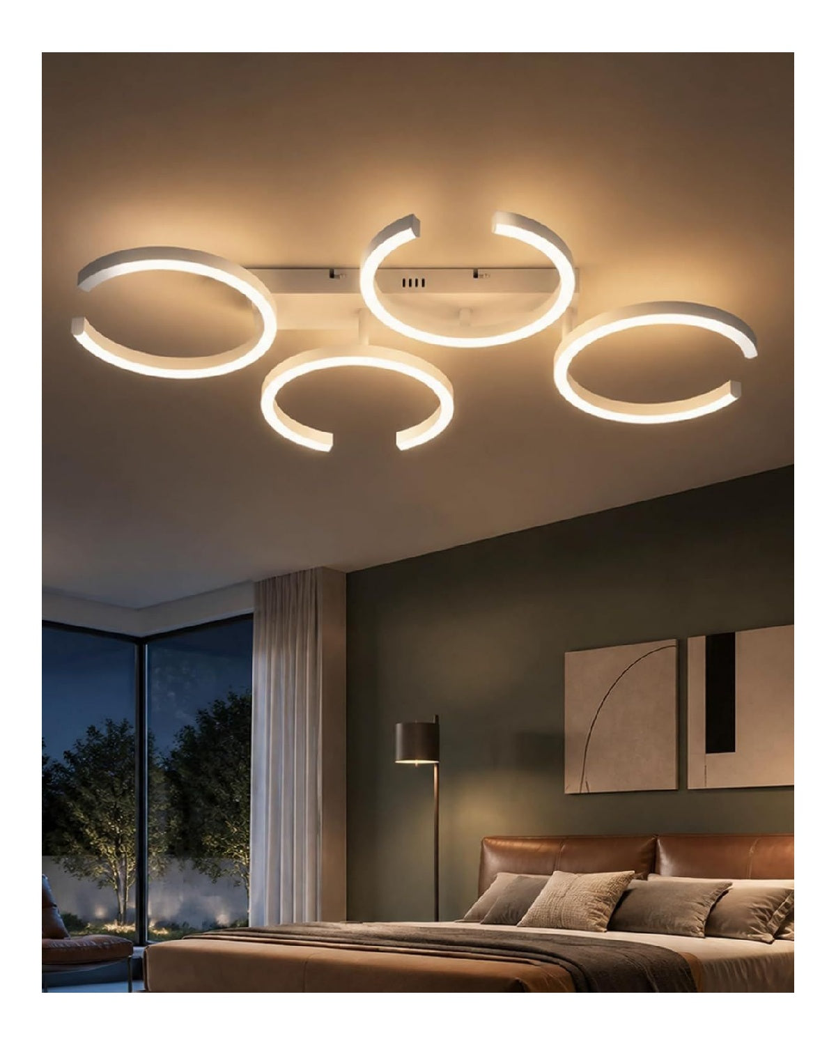 Plafonnier Blanc et Ambre aux lignes epurees avec eclairage confortable 35 W 3000 K