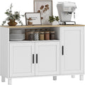Buffet contemporain blanc avec trois portes a fermeture douce, niche ouverte et  etag eres ajustables