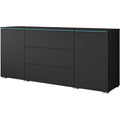 Commode de salon de cent cinquante centim etres avec  eclairage LED en option et finition noir mat