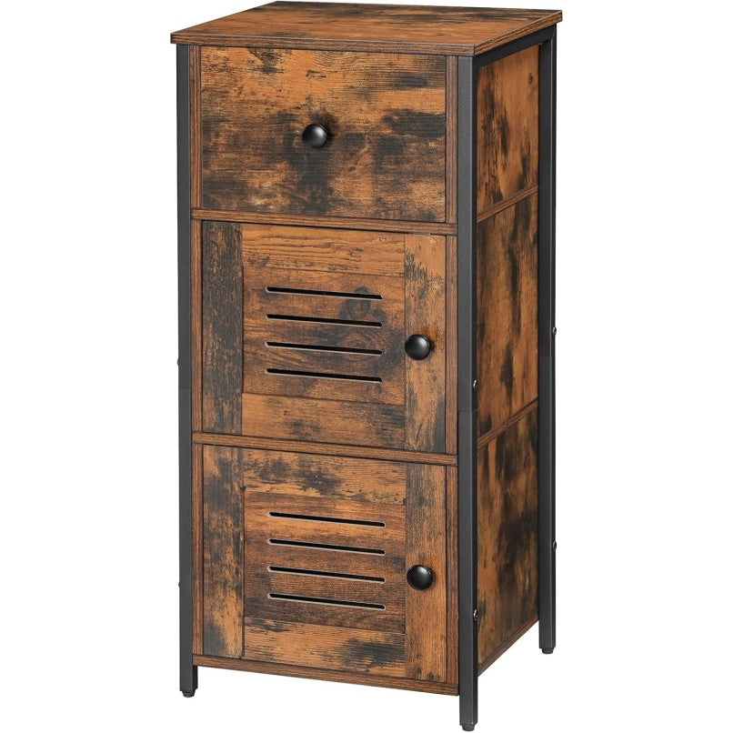 Meuble de rangement industriel avec tiroir, porte et  etag ere r eglable, armoire polyvalente pour chambre, cuisine ou entr ee, marron rustique