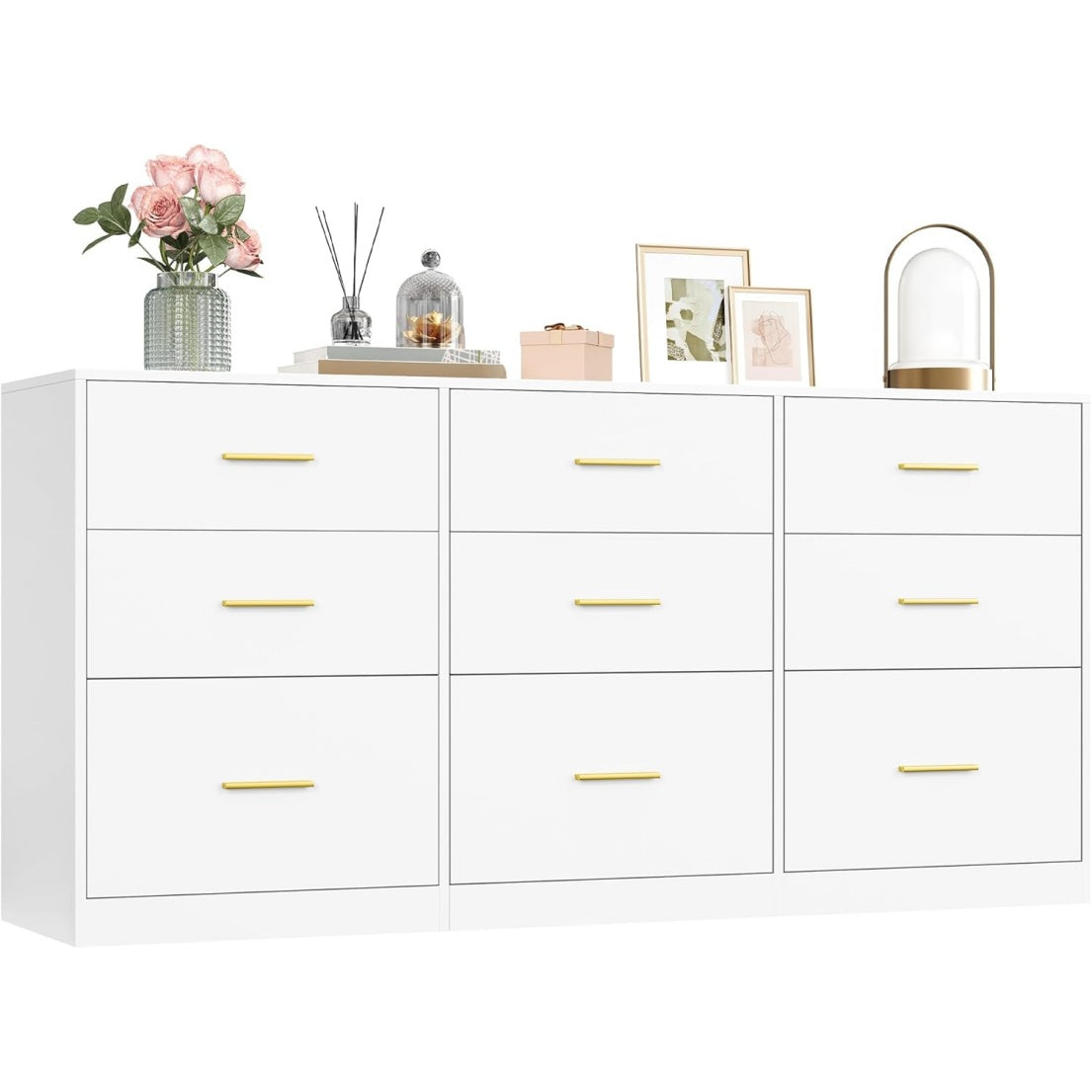 Commode moderne avec 9 tiroirs, meuble de rangement grande capacit e pour chambre, dressing ou salon, 160,2 cm, blanc
