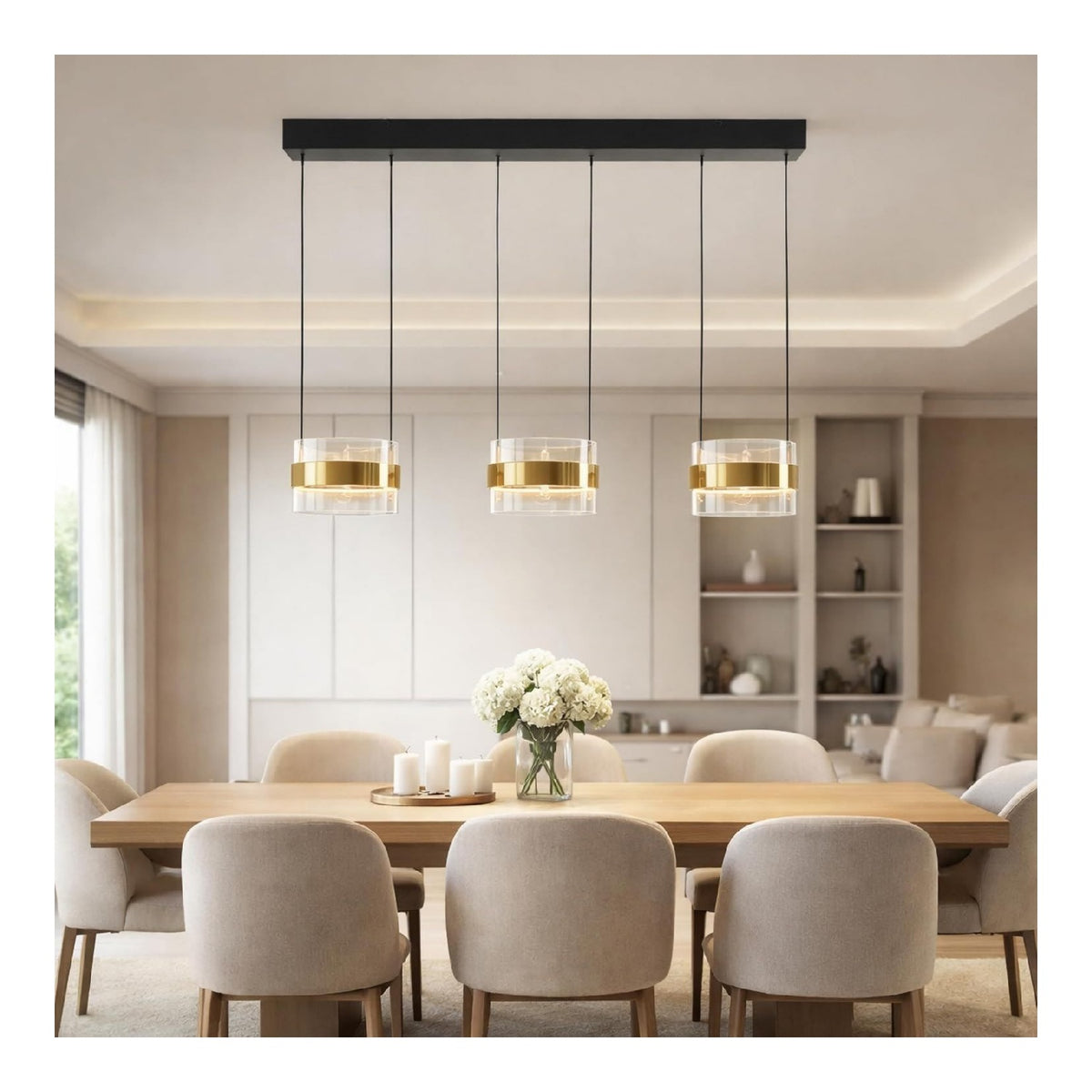 Luminaire Blanc et Dore a silhouette graphique de type suspension