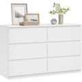 Commode avec 6 tiroirs, meuble de rangement moderne en bois dingenierie pour chambre, salon ou entree, 120 x 40 x 75 cm, blanc