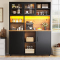 Bahut de cuisine 185 cm avec portes coulissantes,  eclairage LED contr?lable et tablettes r eglables