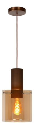Suspension Ambre et Cuivre aux lignes epurees avec eclairage confortable