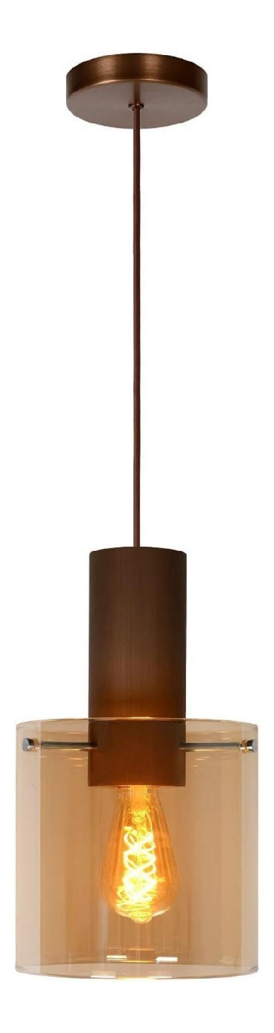 Suspension Ambre et Cuivre aux lignes epurees avec eclairage confortable