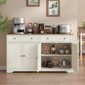 Buffet campagnard avec 4 portes, 2 tiroirs et etageres ajustables, meuble de cuisine blanc