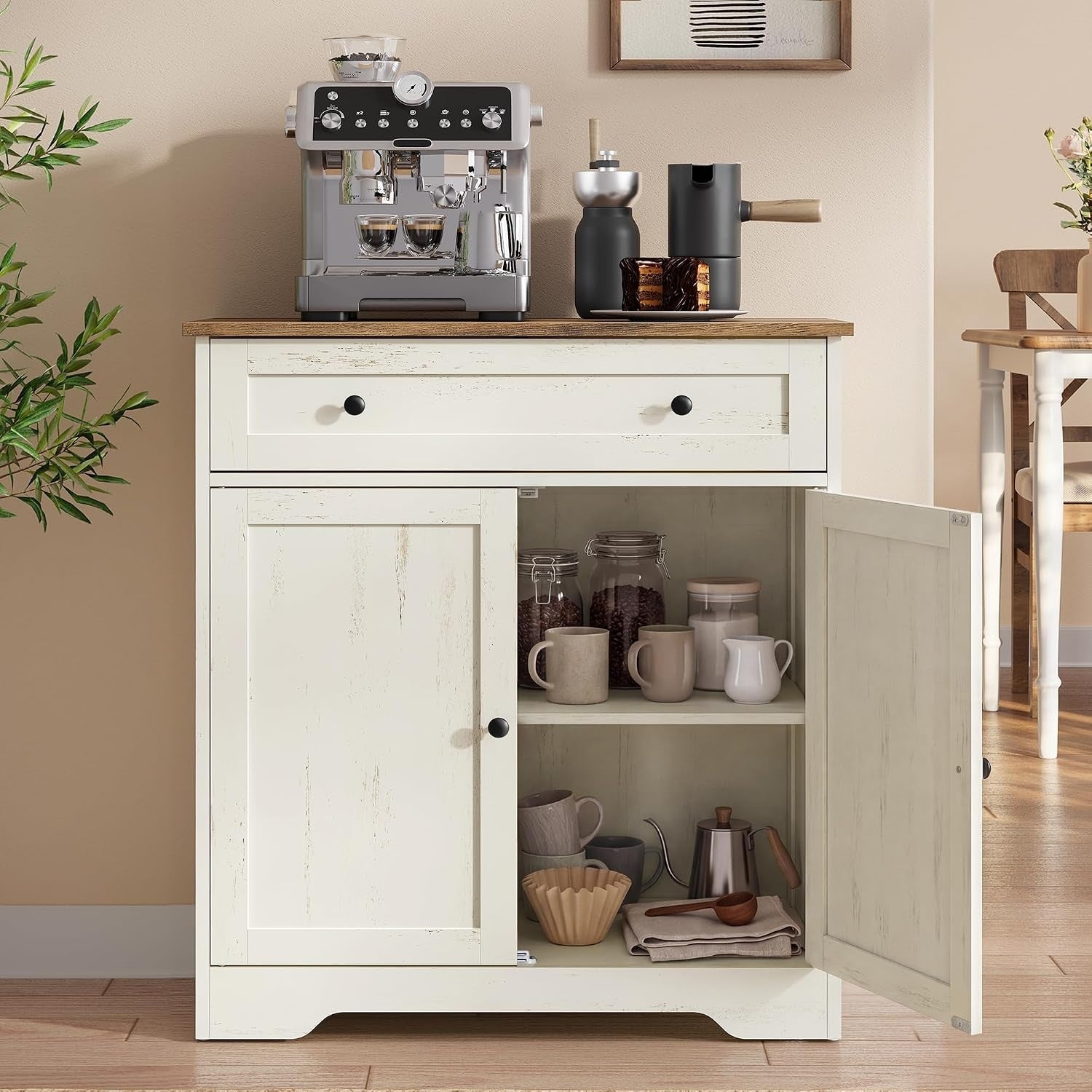 Buffet de cuisine rustique avec deux portes, tiroir sup erieur et tablette int erieure r eglable