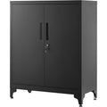 Caisson de bureau en acier avec 2 portes verrouillables, armoire de rangement polyvalente, noir mat