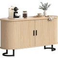 Buffet ovale avec 2 portes coulissantes, etageres reglables et meuble TV jusqua 60 pouces, bois naturel 140 x 40 x 75 cm