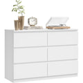 Commode moderne avec 6 tiroirs, meuble de rangement en bois d'ing enierie pour chambre, salon ou couloir, blanc
