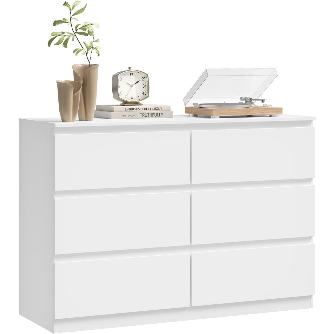 Commode moderne avec 6 tiroirs, meuble de rangement en bois d'ing enierie pour chambre, salon ou couloir, blanc