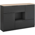 Commode anthracite et chene Sonoma avec deux portes, deux tiroirs et niche centrale