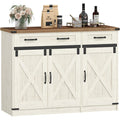 Buffet style cottage avec 2 tiroirs, 3 portes et etageres reglables, meuble de cuisine 40 x 108 x 80 cm, blanc rustique et marron miel