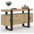 Buffet industriel 140 cm avec trois portes, trois tiroirs et finition bois noir