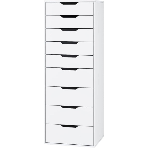 Commode haute blanche avec neuf tiroirs pour chambre, bureau ou salon